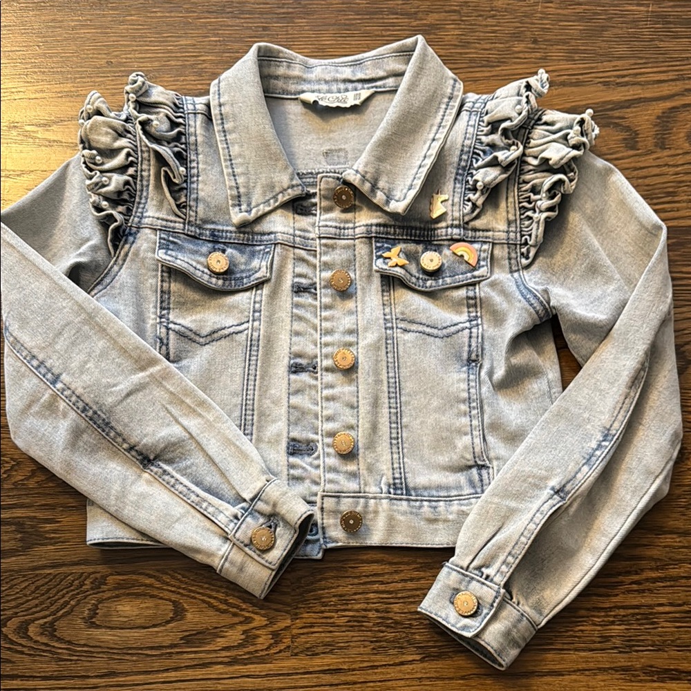Kids Denim Jacket with Ruffle Details